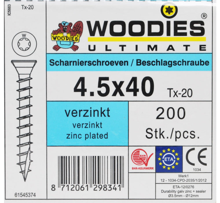 Scharnierschroef 4.5x40 T20 200st woodies