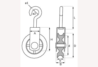 Katrol spitse haak 50 mm verzinkt