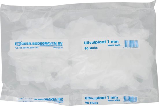 Uitvulplaatjes 1mm wit zak 96 stuks