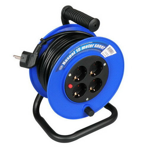 Orno AE-1339 Mini Kabelhaspel 15m met 4 Stopcontacten | Metalen Standaard en Thermische Beveiliging | 2300W / 10A, 230V, 50Hz | 18 x 24.5 x 14 cm (Geel