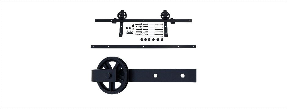 Hangrolset wiel met rail in 2 gedeelten 200cm zwart