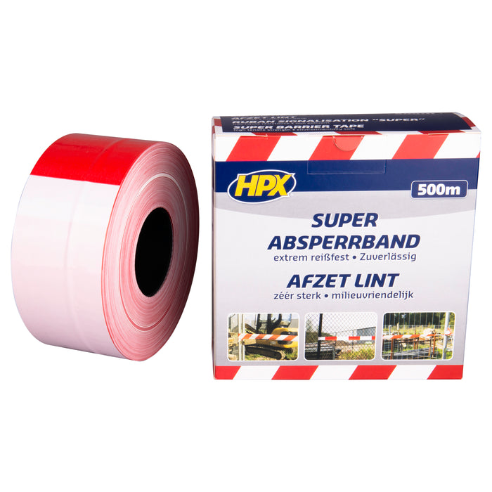 Afzetlint wit/rood 80mmx500m
