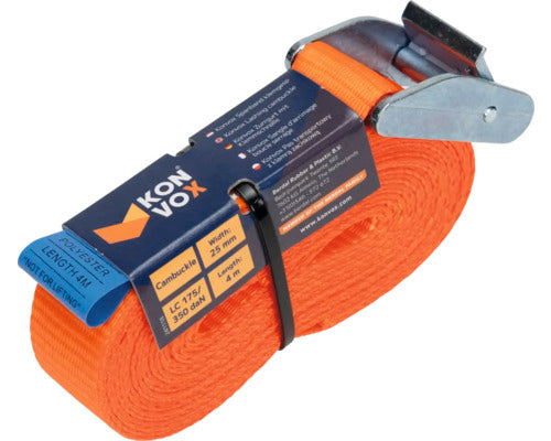 Konvox Spanband 25 mm met klemgesp oranje 4 mtr