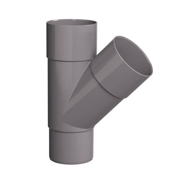 PVC T-stuk 70x70mm hoek 45° grijs (2x lijmmof, 1x verj) OP=OP