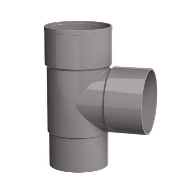 PVC T-stuk 70x70mm hoek 90° grijs (2x lijmmof, 1x verj) OP=OP