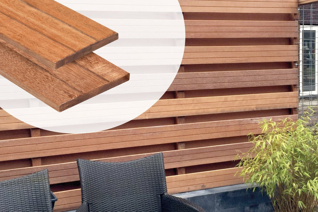 Schuttingplank 16x145 490cm  v-groef  hardhout