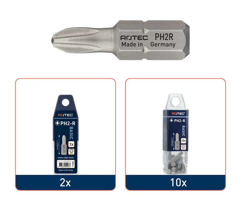 Schroefbit PH2 25mm gereduceerd (2 stuks) 'basic'