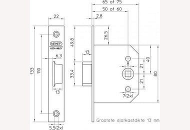 55-50 blis. Loopslot DM50mm, krukgat 8mm, voorplaat staal