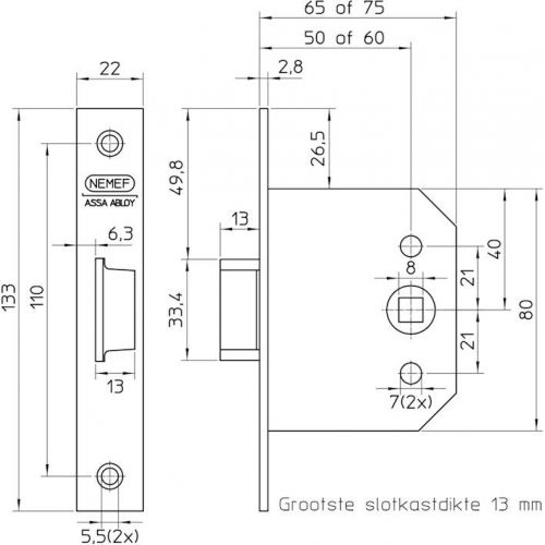 55-50 blis. Loopslot DM50mm, krukgat 8mm, voorplaat staal