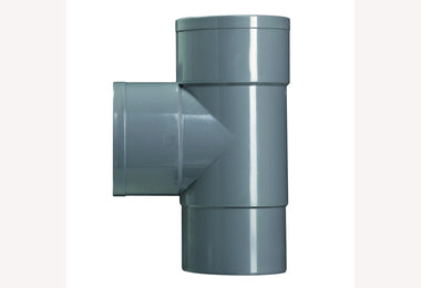 T-stuk PVC grijs 2x lijmverbinding 1 verjongdspie 80x80x80 mm