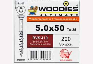 5.0x50 RVS T25 200st vlonderschroef woodies