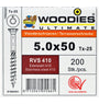 5.0x50 RVS T25 200st vlonderschroef woodies