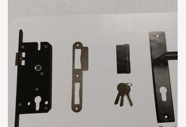 Deurbeslagset+slotset RVS Langschild zwart pc 72