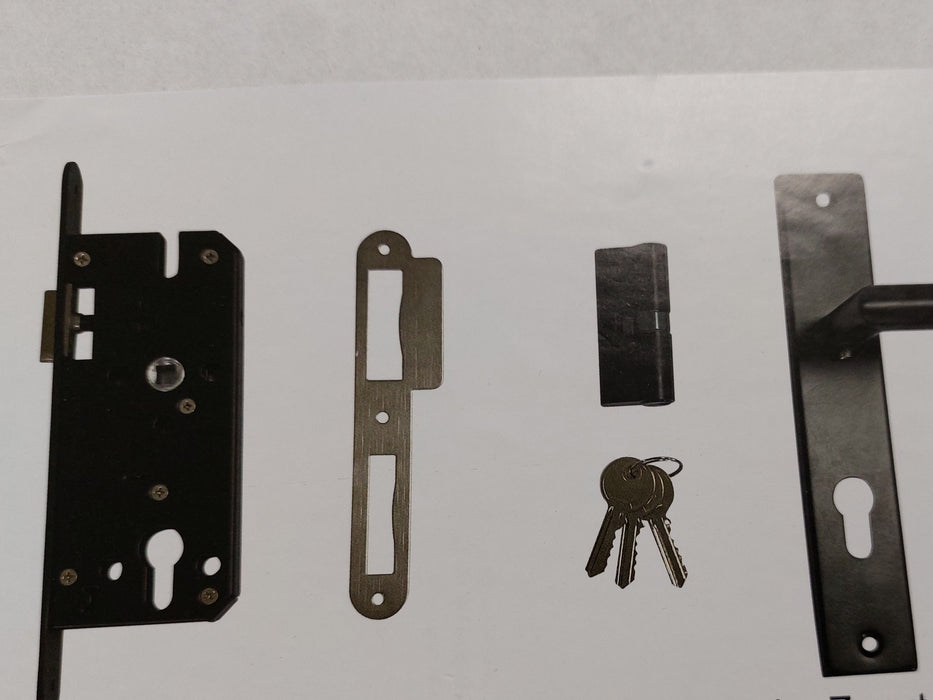Deurbeslagset+slotset RVS Langschild zwart pc 72